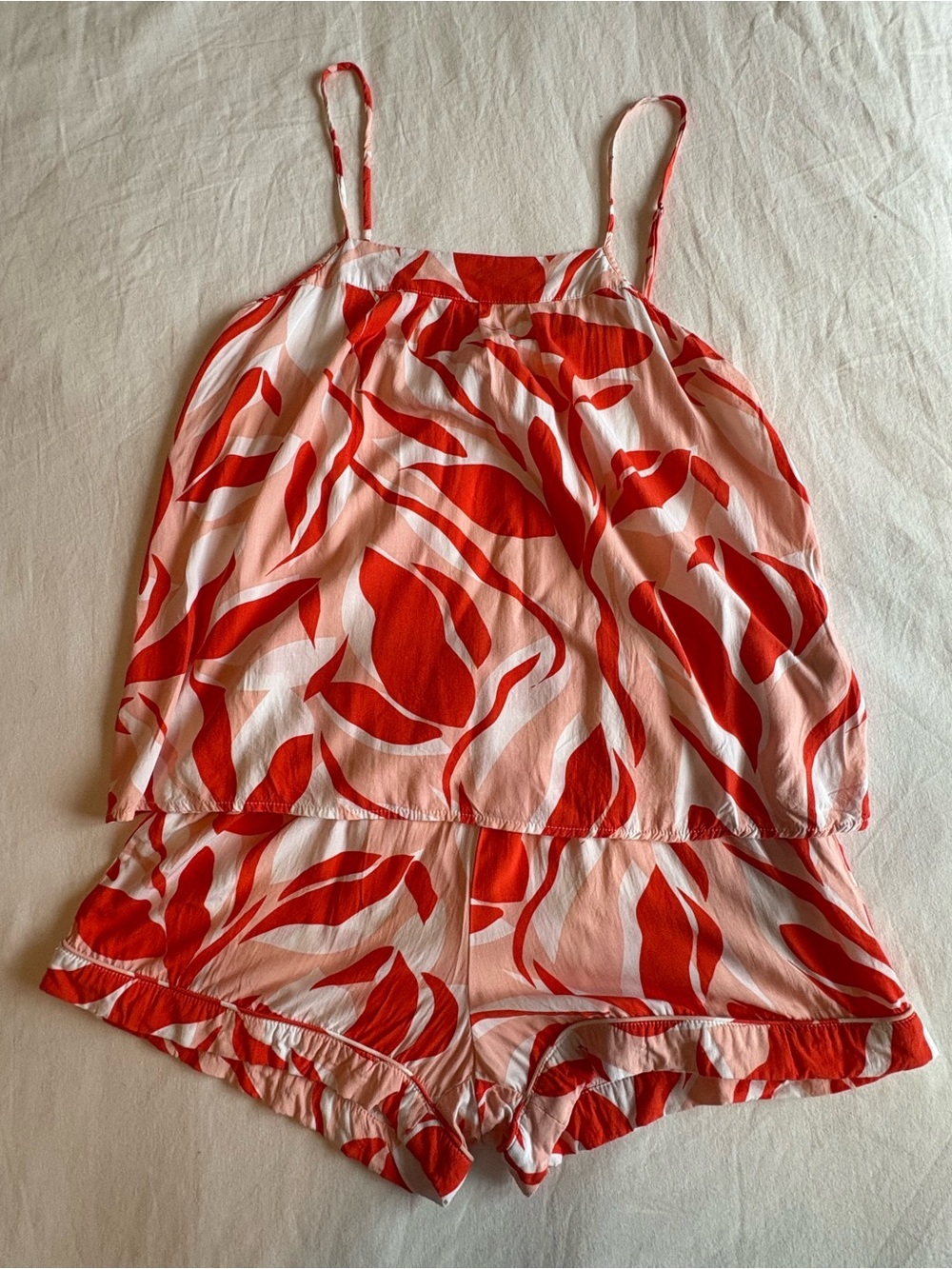 Maree Maree Coral Leaf 2-Piece Cami & Shorts Loungewear Set - Size L
